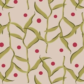 Pretty plant with dots - pink and green , beige background