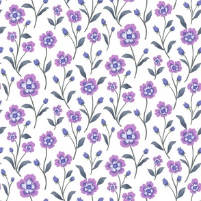Hand painted blue and lilac gouache flowers