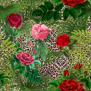 Animal print,leopard print,roses,tropical art,roses