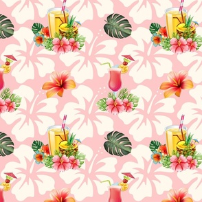 Tropical Fruits with Flower and Pink Background