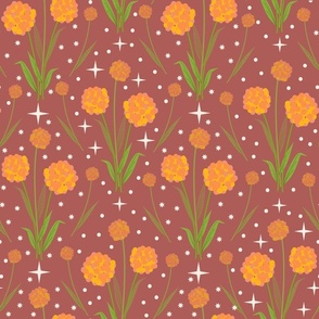 Sweet Orange Allium Dreams on Rust Background: Medium