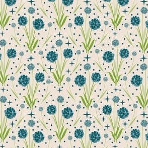 Sweet Teal Allium Dreams on Tan Background: Extra Small