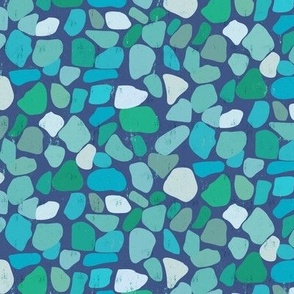 Ocean Made Sea Glass Geometric with Faux Texture Non Directional Tossed Aqua, Teal, Light Blue Medium Scale