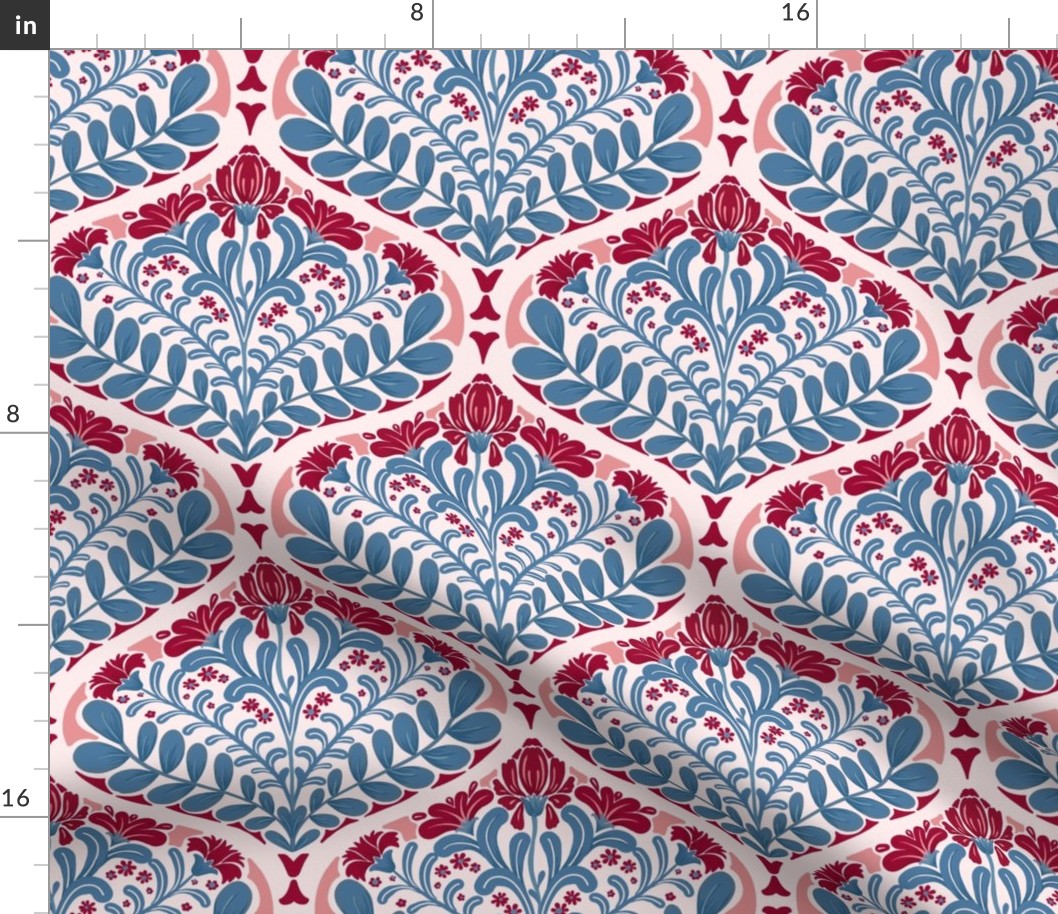 Marra Floral Ogee in Red, Blue, and Pink
