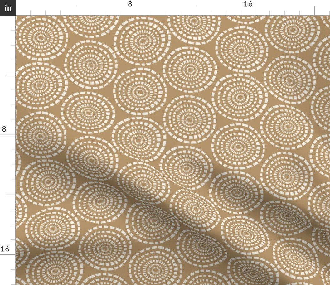 Mosaic Circles | Creamy White, Lion Gold 02 | Handdrawn Geometric