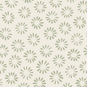 Small Hand drawn Flowers | Creamy White, Light Sage Green | Floral