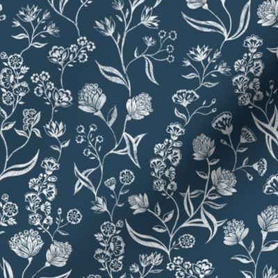 Ingrid  Vintage  textured floral  Atlantic Blue Medium