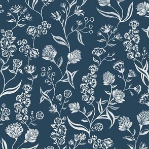 Ingrid  Vintage  textured floral  Atlantic Blue Medium