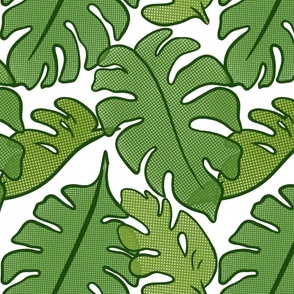 Green monstera leaves dotted print pattern - large