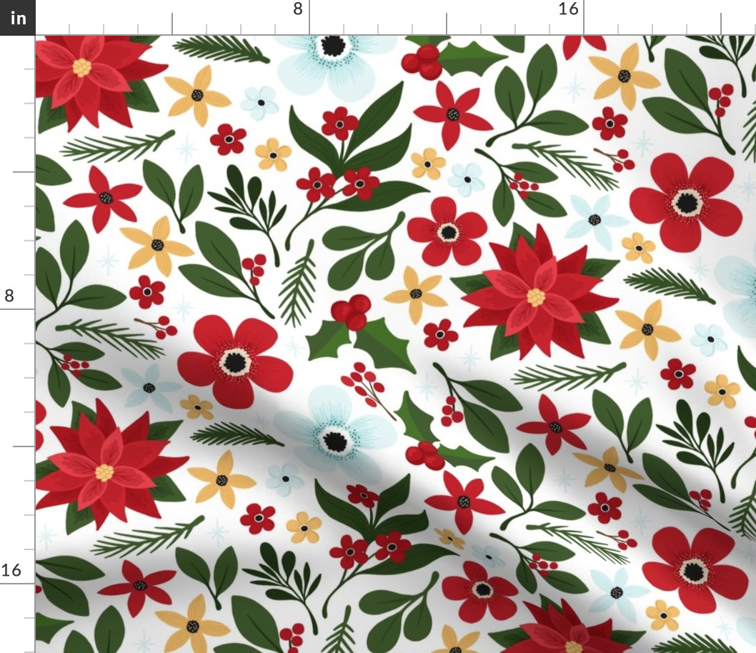 Large | Christmas Floral on White