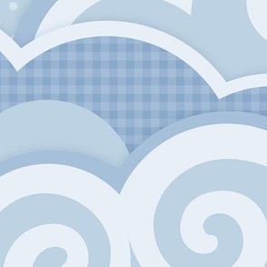 Sweet Dreams- Sky with Clouds and Stars- Cloudy Night Sky Light Blue- Petal Signature Sky Blue and Fog- Pastel Blue- Nursery Wallpaper- Extra Large- Jumbo