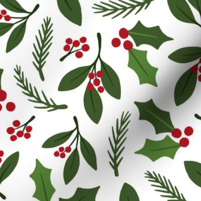 Christmas Holly Toss on White