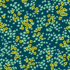 Ditsy Vintage Floral - Deep Teal, Mint Green, Yellow