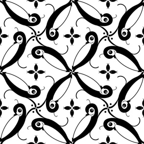 Penguins Petrels and Fish black on white large scale design
