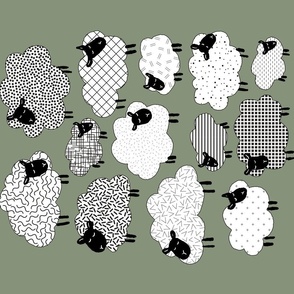 patterned dreamy sheep tea towel / wall hanging - sage green