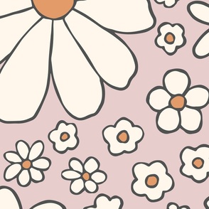 Retro daisies flower power - pink orange cream - Jumbo