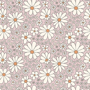 Retro daisies flower power - pink orange cream - Medium