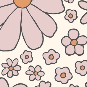 Retro daisies flower power - Cream pink orange - Jumbo