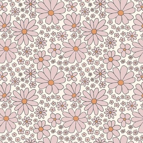 Retro daisies flower power - Cream pink orange - Medium
