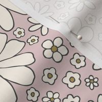 Retro daisies flower power - blush pink and olive green and cream - Medium