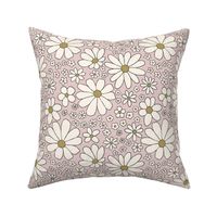 Retro daisies flower power - blush pink and olive green and cream - Medium