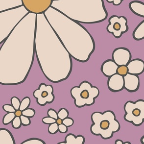 Retro daisies flower power - purple and gold - Jumbo
