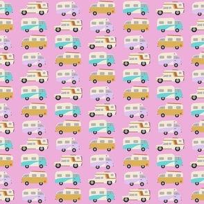 Retro RV Seamless Pattern Pink Campers