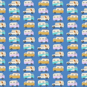 Retro RV Seamless Pattern Blue Campers