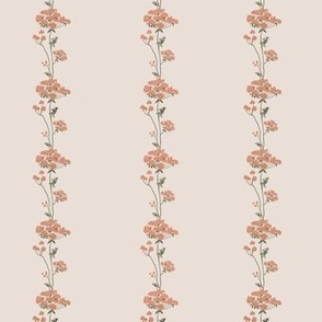 Small | Delicate Ammi Flower Stripe Pattern with Peach Orange Olive Green Striped Flowers on Earthy Off-White in Cottage Chic Country Farmhouse Style for Cluttercore Home Decor, Romantic Upholstery, British Country Home Kitchen Wallpaper & Coastal Vibe