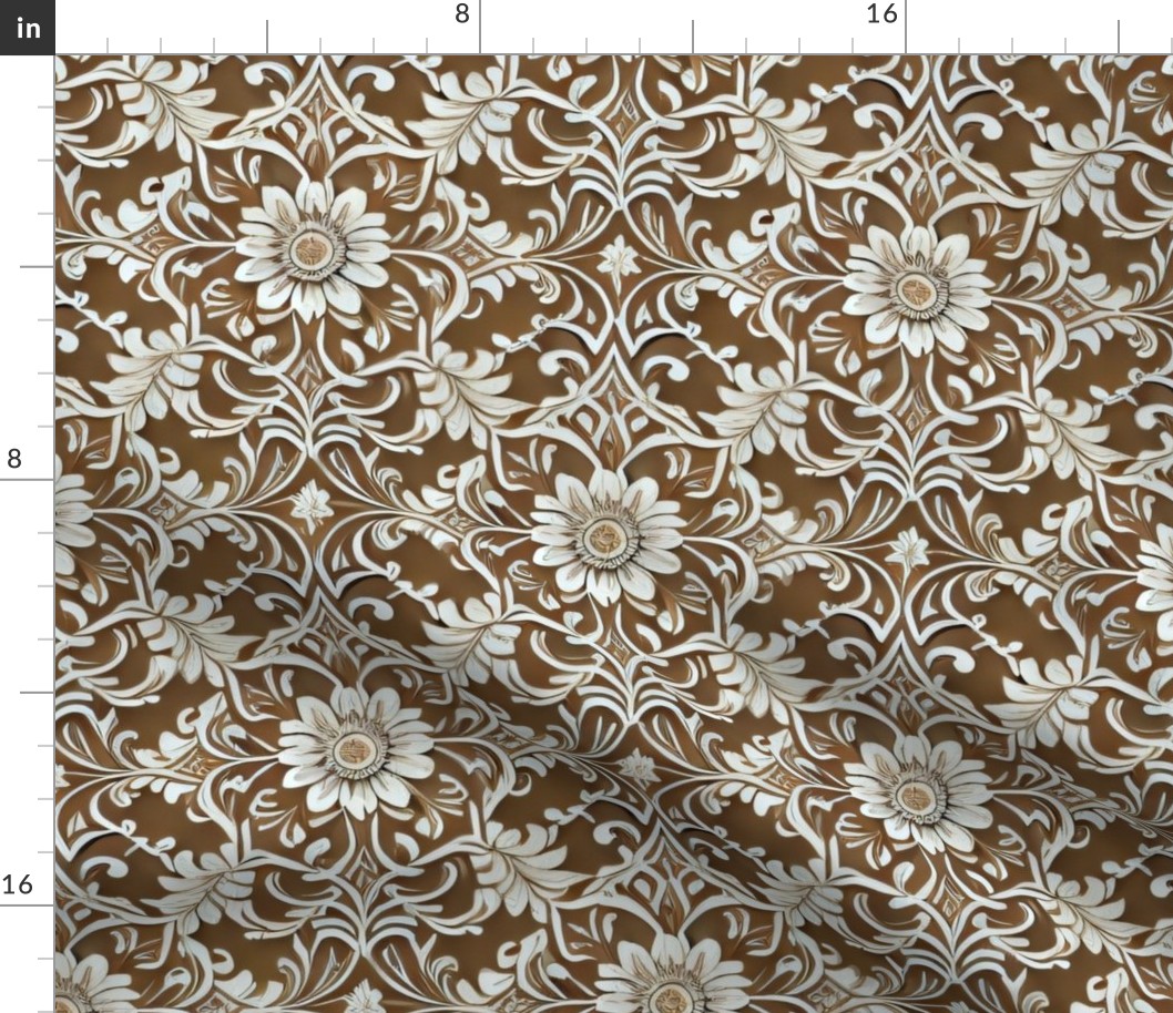 off white flowers and vines on brown