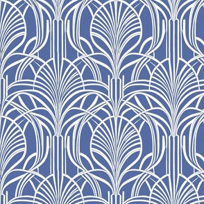 Art Deco White Fan Pattern on Cobalt Blue