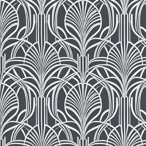 Art Deco White Fan Pattern on Gray