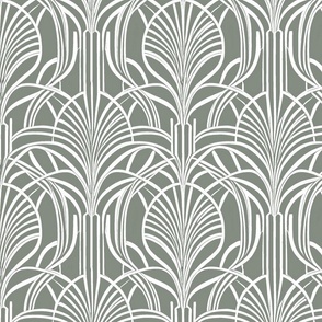 Art Deco White Fan Pattern on Sage