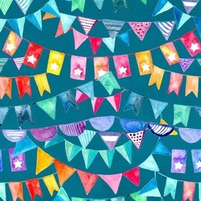 Watercolour Rainbow Party Bunting on Teal - Small