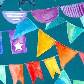 Watercolour Rainbow Party Bunting on Teal