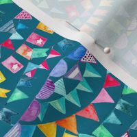 Watercolour Rainbow Party Bunting on Teal - Tiny