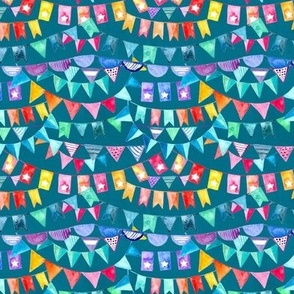 Watercolour Rainbow Party Bunting on Teal - Tiny