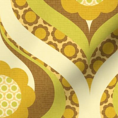 groovy retro 60s 70s daisy swirl pattern 12 wallpaper scale avocado brown lime mustard by Pippa Shaw