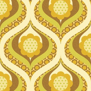 groovy retro 60s 70s daisy swirl pattern 12 wallpaper scale avocado brown lime mustard by Pippa Shaw