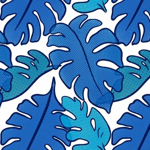 Blue Monstera Dotted Leaves pattern - large
