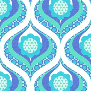 groovy retro 60s 70s daisy swirl pattern 12 wallpaper scale royal blue_ green_ turquoise_ white by Pippa Shaw