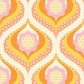 groovy retro 60s 70s daisy swirl pattern 12 wallpaper scale yellow orange pink by Pippa Shaw
