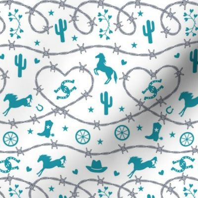 Western Barbed Wire Turquoise Hearts