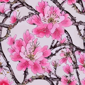 Chinoiserie dogwood flowers watercolor pattern