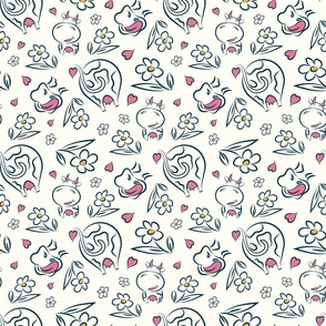 Stylized Cows on Petal Natural bg - Meadow Mammalas collection - Magical Meadow