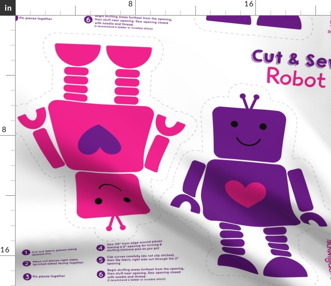 Cut and Sew Robots pink and purple 