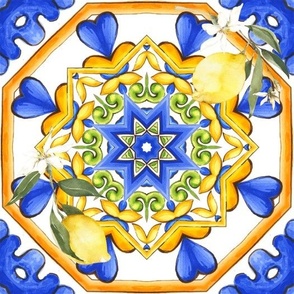 Blue tiles,Sicilian,majolica,lemon 
