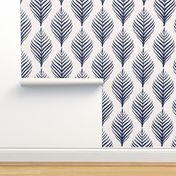 Linen Palm Frond - Navy on Cream - 24 inch repeat