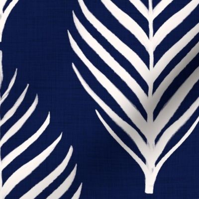 Linen Palm Frond - Cream on Navy - 24 inch repeat