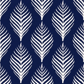 Linen Palm Frond - Cream on Navy - 24 inch repeat